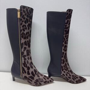 NEW Max Mara Women's Leopard Heeled Knee Boots Leather Mobwife sz 37/US7 Italy